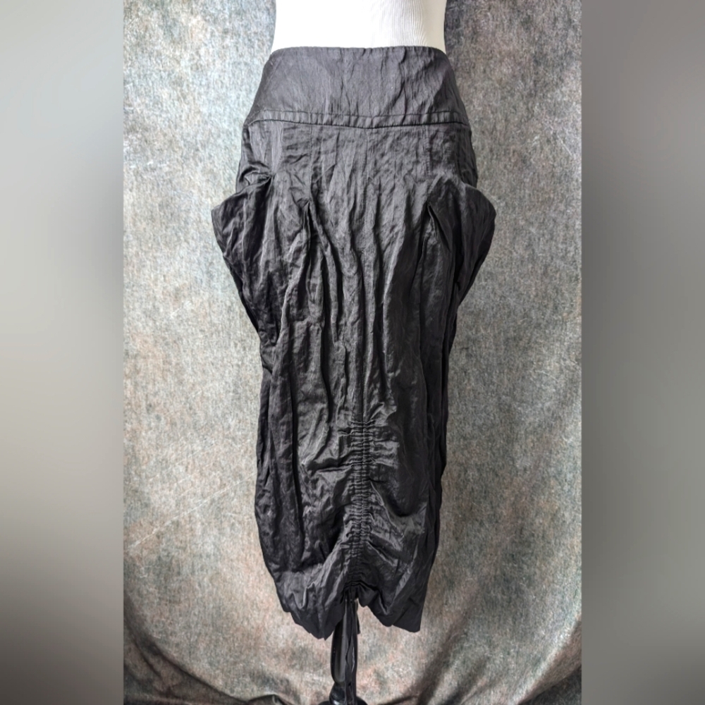 Vintage Avant-Garde Metallic Ruched Midi Skirt Oversized Pockets